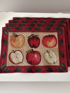 Country Apple Placemats Set of 4 Farmhouse Grandma Vintage 90s Kitchen Linens